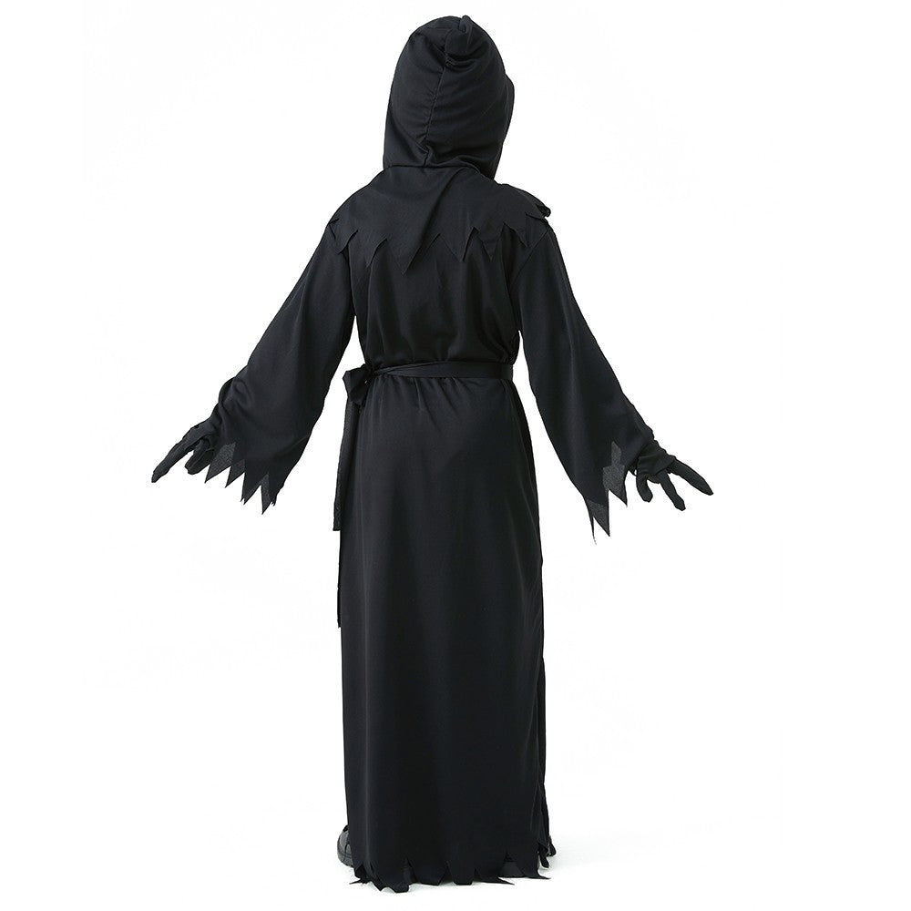 Halloween Grim Reaper Horror Costume Black Hooded Spooky Ghost Robe Dress Up Costume Adult Cosplay Mask Scythe Prop Party