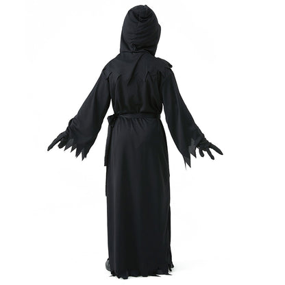 Halloween Grim Reaper Horror Costume Black Hooded Spooky Ghost Robe Dress Up Costume Adult Cosplay Mask Scythe Prop Party