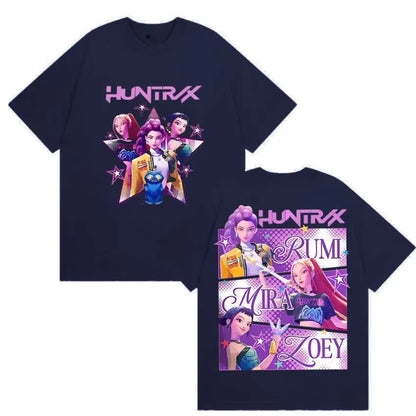K-pop Demon Hunters Rumi Mira Zpey 2025 Film Graphic T-Shirt Men Women Harajuku High Quality Oversize Cotton T Shirts Streetwear