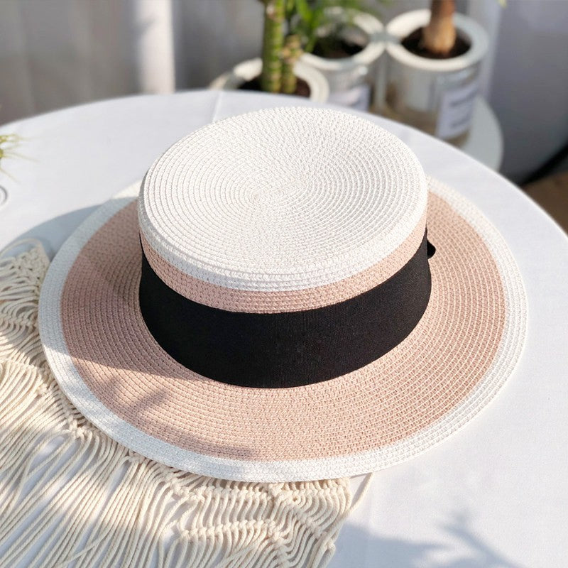 Chapéu de Palha Plano Hepburn Estilo Celebridade Francesa Fragrância Combinando Cores Top Feminino Quebra-sol Protetor Solar Férias Viagem