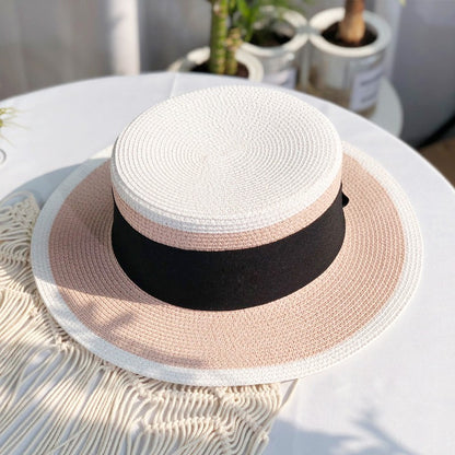 Chapéu de Palha Plano Hepburn Estilo Celebridade Francesa Fragrância Combinando Cores Top Feminino Quebra-sol Protetor Solar Férias Viagem