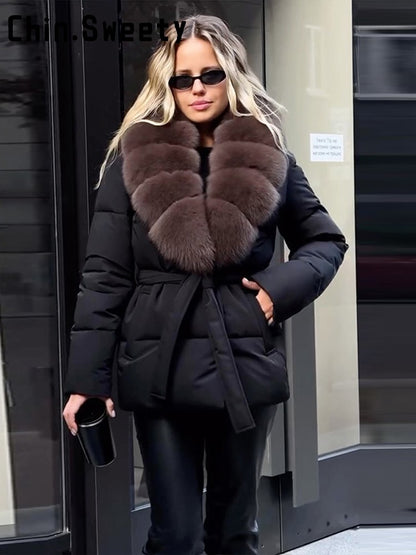 Fashion Fur Patchwork Short Warm Coat Women Lapel Lace Up Long Sleeve Coats Female 2025 Autumn Winter Lady Outwears New