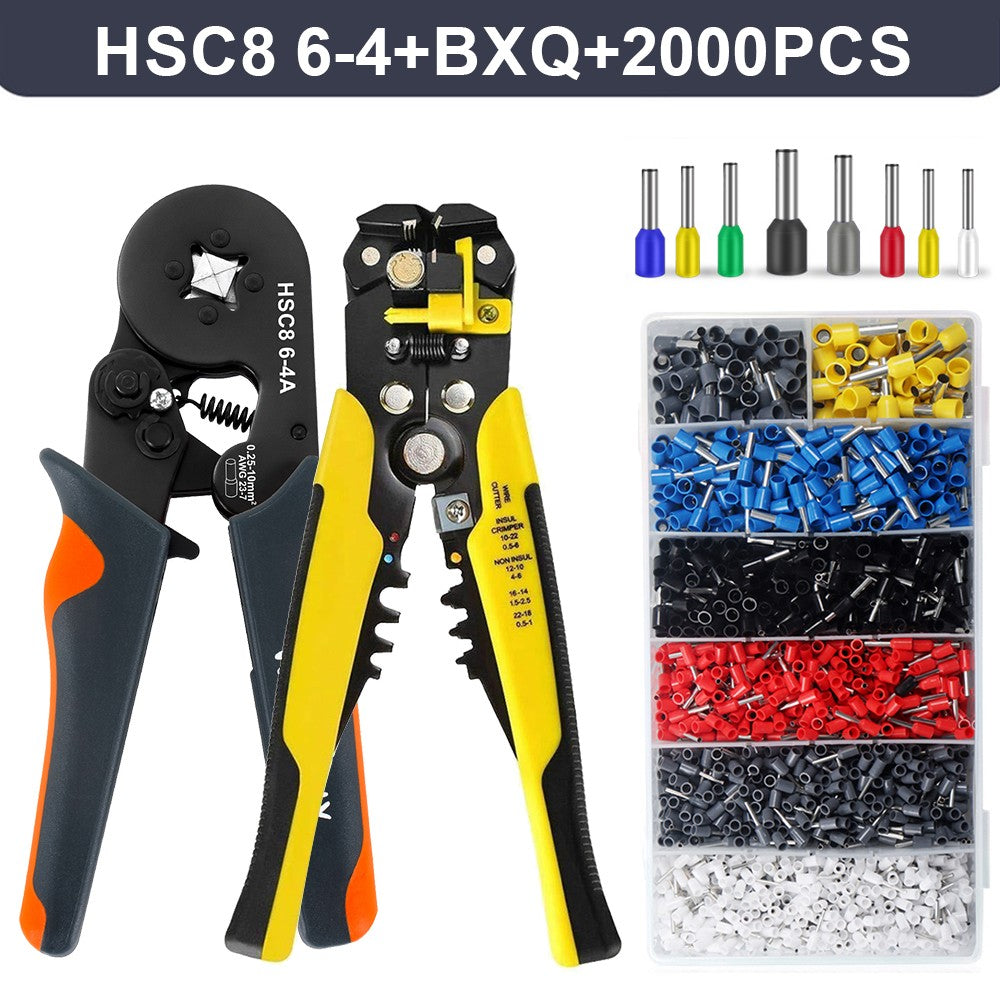 Alicate Desencapador e Crimpador Autorregulável, Kit de Ferramentas de Crimpagem de Terminais Autorregulável Hexagonal Tipo Catraca com Terminais de Fio