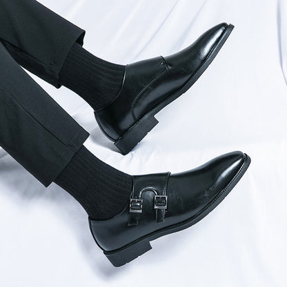 Classic Retro Dress Men's Monk Leather Shoes With Pointed Toe Buckle Business Office Wedding Soft Comfortable Men's Shoes