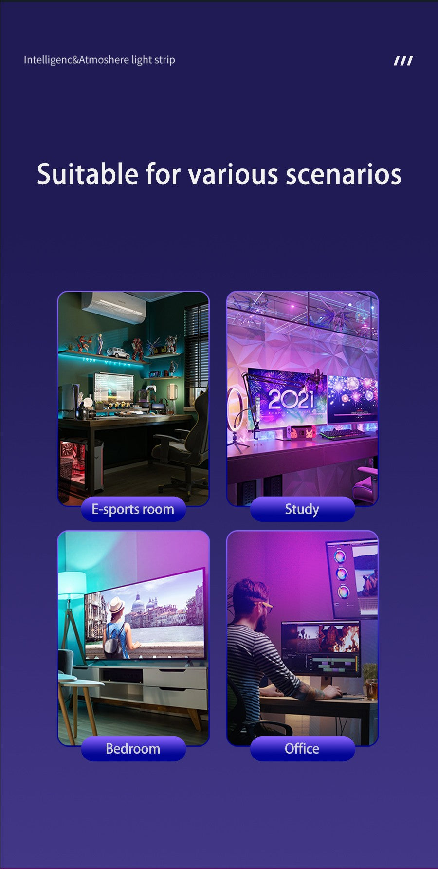 Smart LED Gaming Strip Light Computer Monitor Backlight Sync Strip Light RGB Light Bar Screen USB Gaming Bedroom Decor Lamp