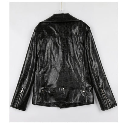 Mauroicardi Spring Red Crocodile Pattern Faux Leather Biker Jacket Long Sleeve Zipper Plus Size Designer Men Clothing 4xl 5xl