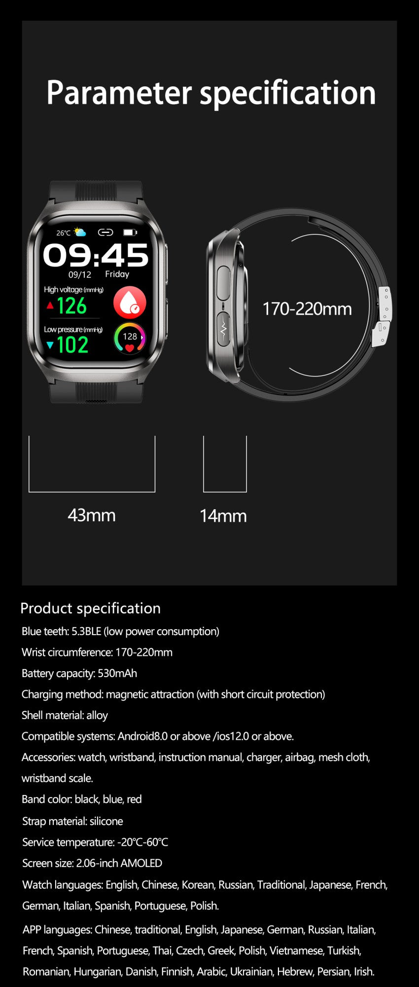 2025 Novo Smartwatch de Enfermagem de Grau Médico Air Bag para Homens, Gordura Sanguínea, ECG+PPG, Pressão Arterial, Transmissão, NFC, Chamada BT HD, Smartwatch de Saúde para Mulheres