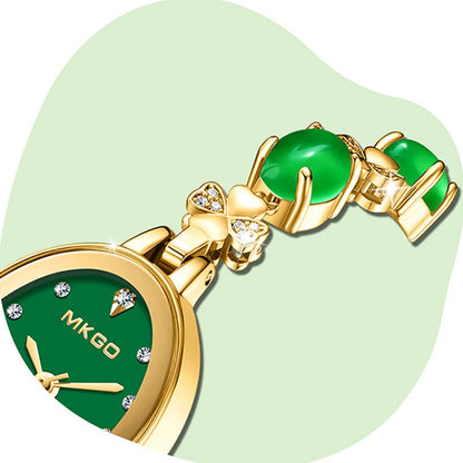 MKGO Women's Fashion Bracelet Watch Luxury Quartz Ladies Watch 30M Waterproof Premium Exquisite Emerald Crystal Female Watches