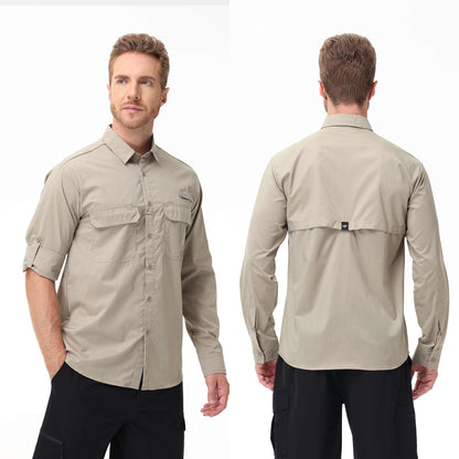Summer Men's UPF 50+ Casual Long Sleeve Fishing Shirts, Lightweight Tactical Button Down Shirt with Breathable Back Mesh