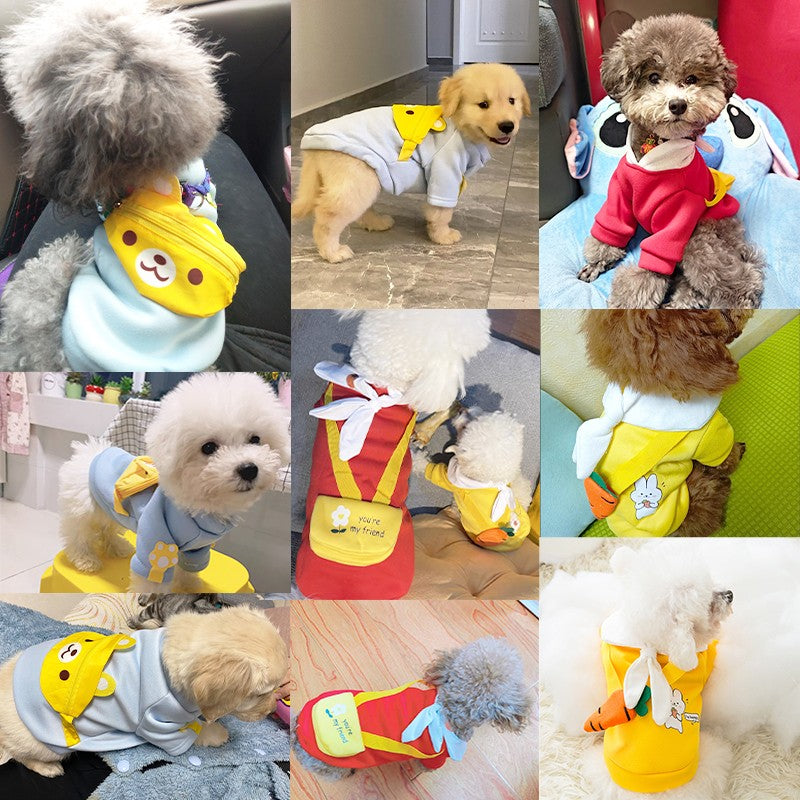 Roupas de inverno para cachorro, Moletom com capuz fofo de desenho animado, quente, para Chihuahua, Bulldog Francês, Roupa para filhotes, Casaco, Fantasia para cães de estimação