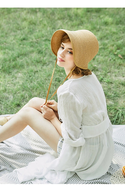 Chapéus de Sol de Festa Femininos FS Fashion Straw Regency Bonnets Hats para Mulheres Chapéu de Praia com Laço e Aba Grande Chapéu Cloche Fedora Chapeau Femme