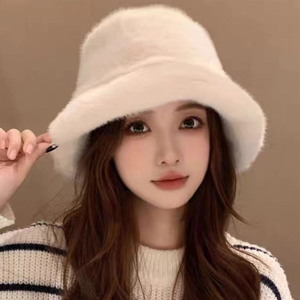 Hot Sale Fluffy Faux Fur Bucket Hats Women Warm Thick Plush Winter Hat Lady Fashion Fisherman Cap Korean Furry Bucket Hat Y2k