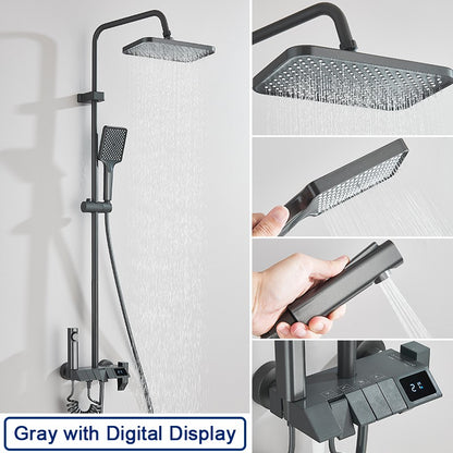 Conjunto de Torneira de Chuveiro Digital Inteligente Rozin Preto Estilo Piano Sistema de Banheiro Queda de Chuva Misturador Digital Cinza com Chuveirinho Bidê