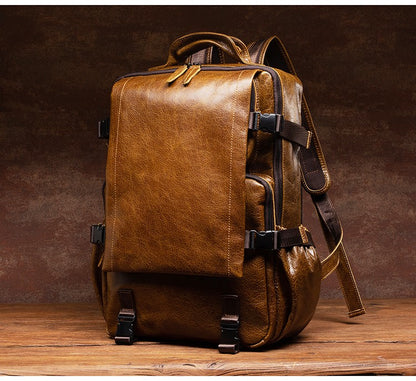 Retro cowhide backpack men and women trend outdoor travel bag leather business computer backpack large capacity