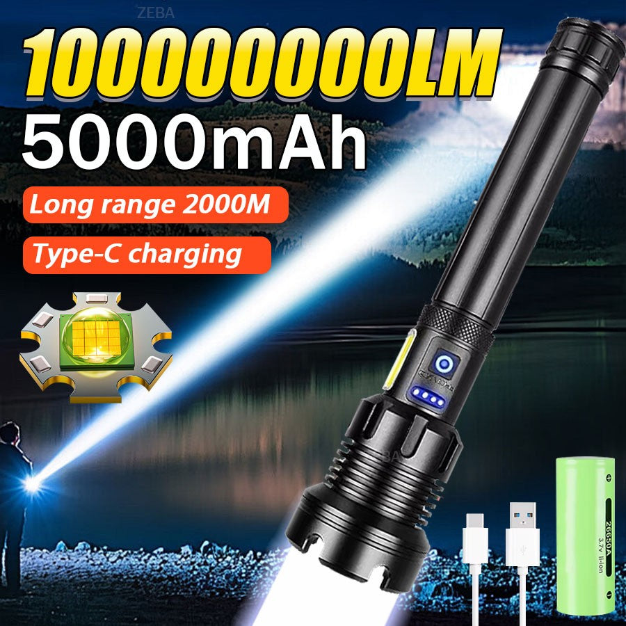 High Power 10000000LM XHP390 Flashlight Rechargeable Strong Light Super Bright Lamp Military Tactical Lantern Camp Outdoor Torch