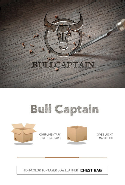 BULLCAPTAIN Men's Genuine Leather Chest Bag Casual Retro 7.9-inch Mobile Phone Bag Multifunctional Anti-Theft Crossbody Bag