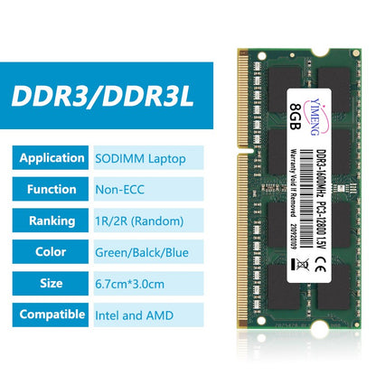 DDR3 DDR3L 4GB 8GB Memória RAM para Notebook PC3 1.5V PC3L 1.35V 1333 1600 1866Mhz Sodimm Memórias RAM 8500 10600 12800 204Pinos Notebook