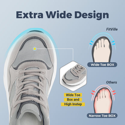 Tênis de Corrida Masculino FitVille Mais Novo 4E de Largura com Suporte de Arco para Pés Chatose Alívio da Dor no Calcanhar Fascite Plantar