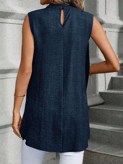 Two Fake Pieces Shirts For Women 2024 Fashion O-neck Sleeveless Shirt Tops Summer Elegant Solid Blouse Top Femme Black