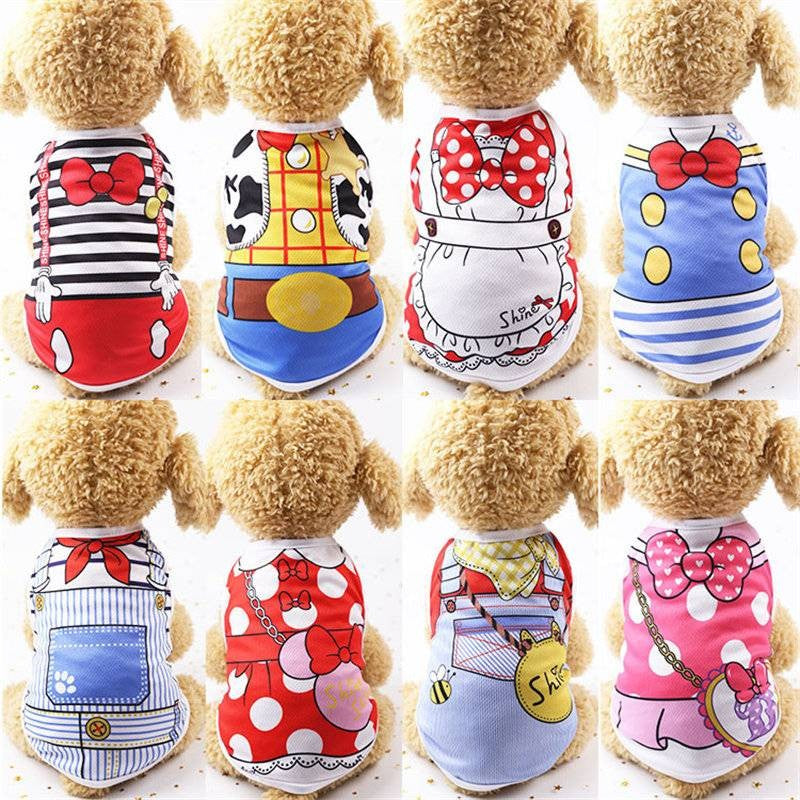 Roupas de cachorro de estimação Roupas de desenho animado Filhote de cachorro Coletes macios Camisa de verão Camiseta casual para pequenos animais de estimação
