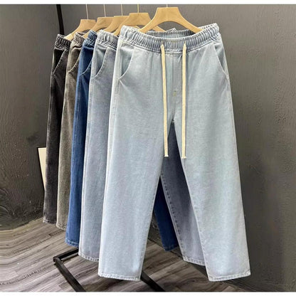 Men's Loose Fit Work Jeans Durable Construction Workers Casual Straight Leg Blue Denim Trousers for Spring Summer Autumn