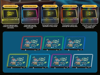 LED Note Board Night Light with 7 Colors & Flashing Mode Acrylic Dry Erase Drawing Board for Birthday/Holiday Gift office home