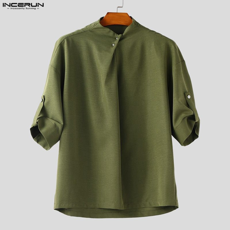 INCERUN Men Sets Solid Color Pleated Shirt & Pants Two Pieces Sets Loose Streetwear 2025 Fashion Men's Casual Suits S-5XL