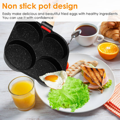 Frigideira Antiaderente para Fritar Ovos 4 Copos com Pincel de Óleo e Tampa, Frigideira de Omelete e Panqueca para Fogão a Gás e Indução
