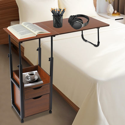 Foldable Laptop Desk with Wheels Height Adjustable Bedside Computer Table Portable Bedroom Office Table
