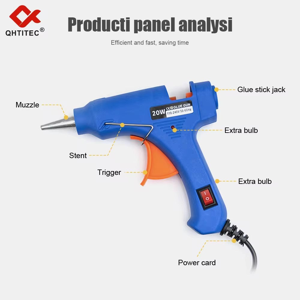 JCD Pistola de Cola Quente de 20W DIY Mini Pistolas Industriais Domésticas Ferramenta de Reparo Elétrica com Temperatura de Aquecimento com 20 Peças de Bastões de Cola de 7mm