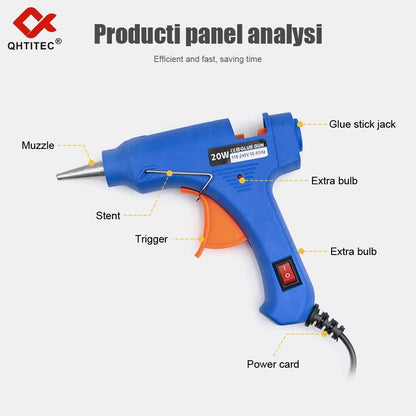 JCD Pistola de Cola Quente de 20W DIY Mini Pistolas Industriais Domésticas Ferramenta de Reparo Elétrica com Temperatura de Aquecimento com 20 Peças de Bastões de Cola de 7mm