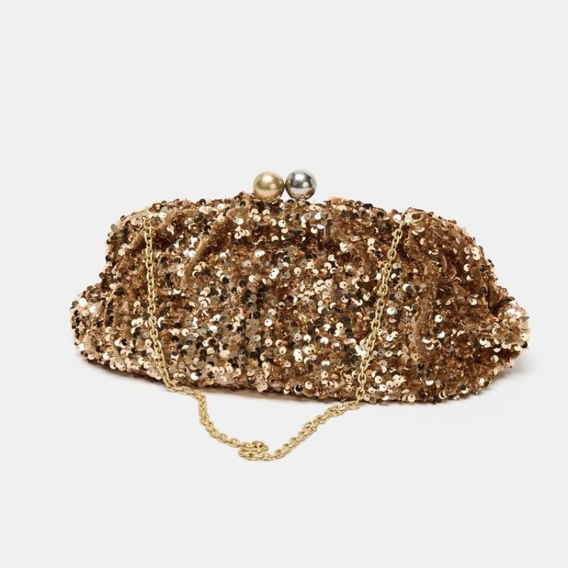 SEQUIN CLUTCH, New Luxury Designer Handbag for Ladies Elegant, Spacious Clip bag with Chains, Women's Fashion Shoulder Bag