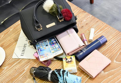 Fashion Women Hairball Shopper Totes Solid Color PU Leather Large Capacity Handbag Ladies Luxury Designer Crossbody Shoulder Bag