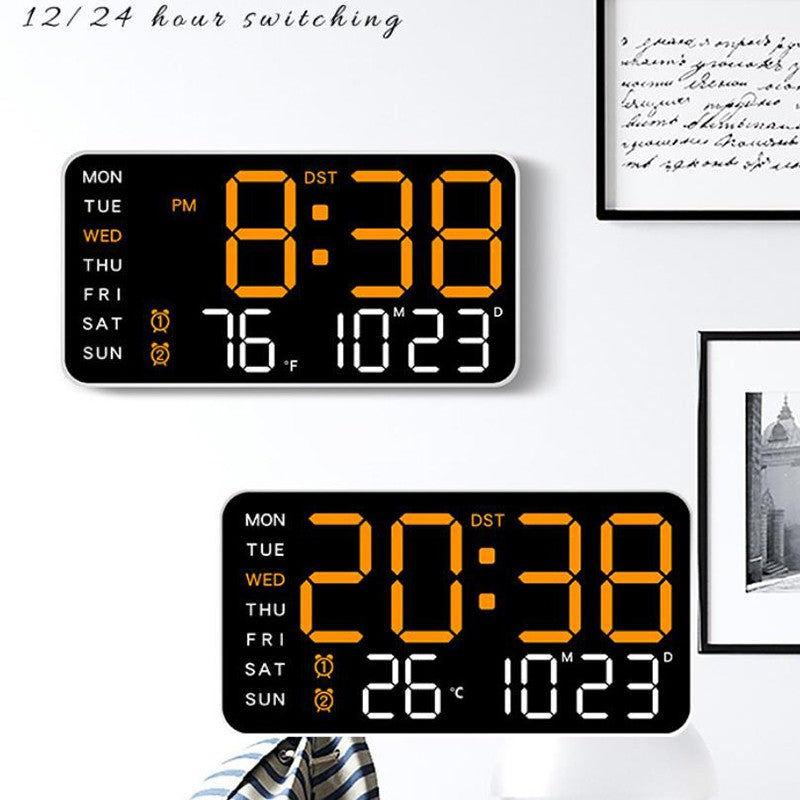 LED Alarm Clocks Brightness Adjustable 12/24H Clock Large Digital Wall Clock Week Date Temperature Display Voice Control Table