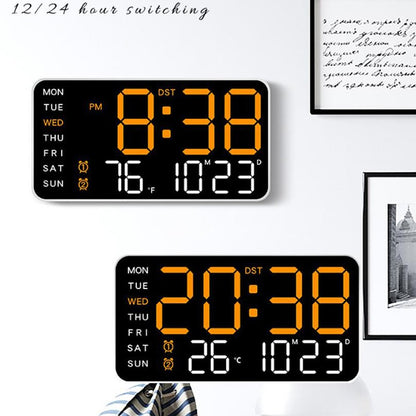 LED Alarm Clocks Brightness Adjustable 12/24H Clock Large Digital Wall Clock Week Date Temperature Display Voice Control Table