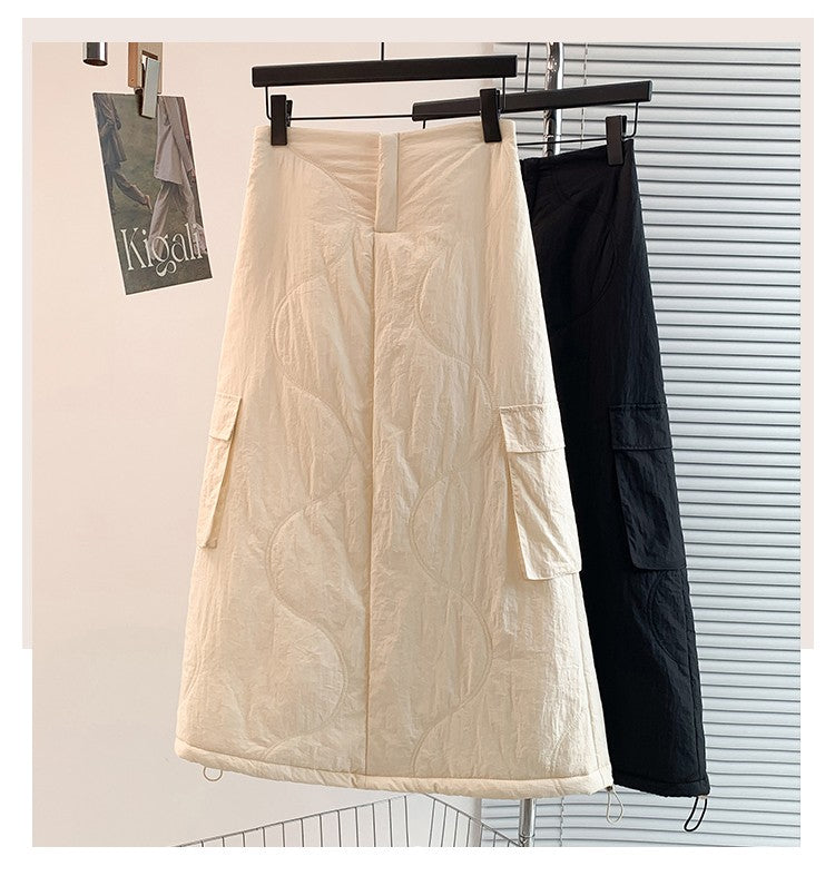 Artistic Long Thiened down Cotton f Skirt plus Size Women's Winter New Sle Fluffy Warm A-Line Skirt Commute Sle