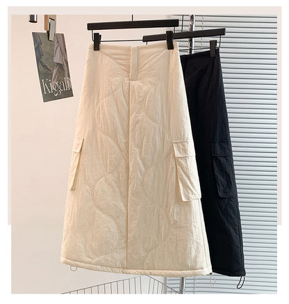 Artistic Long Thiened down Cotton f Skirt plus Size Women's Winter New Sle Fluffy Warm A-Line Skirt Commute Sle