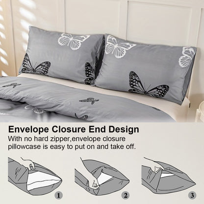 Conjunto de Capa de Edredom com Estampa de Borboleta 3 Peças, Conjunto de Cama Macio e Suave para a Pele Inclui 1 Capa de Edredom e 2 Fronhas