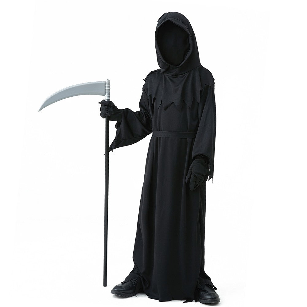 Halloween Grim Reaper Horror Costume Black Hooded Spooky Ghost Robe Dress Up Costume Adult Cosplay Mask Scythe Prop Party