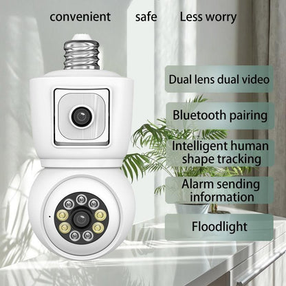 8MP E27 Bulb WiFi Camera 4K Dual Lens Dual Screen Cam Auto Tracking Two Way Audio Night Vision CCTV Security Protection ICSEE