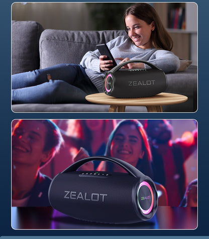 Alto-falante sem fio ZEALOT S97 80W, Subwoofer portátil para uso externo, Qualidade de som Hifi, Emparelhamento duplo, Carregamento rápido, 16000mAh.