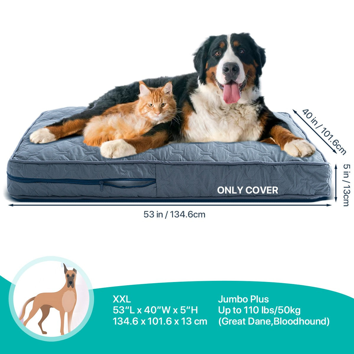 1 capa de cama ortopédica para cães grandes, capa lavável para cama de cão em espuma, colchonete para animais de estimação com acolchoamento multiagulha, capa para cama de caixa para cães