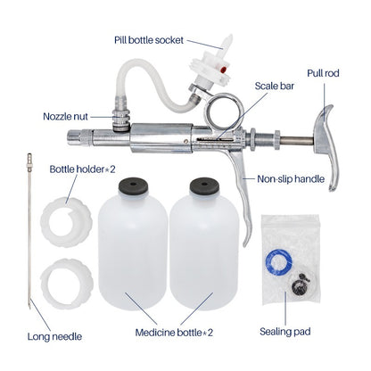 Seringa Contínua Automática Para Gado de 0,5~5ml, Equipamento Veterinário Com Garrafas, Vacinação, Garrafa Dupla de Vacina