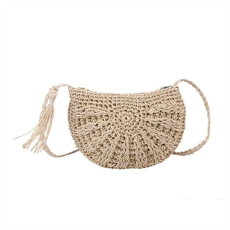 New Half Round Straw Bags for Women Summer Beach Rattan Bag Handmade Woven Half Moon Crossbody Handbags Bohemia