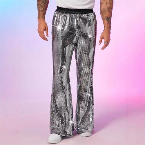 2025 Verão Novas Calças Masculinas de Luxo Casuais Moda Cantor Bar KTV Performance de Palco Solta Respirável Calças Prateadas