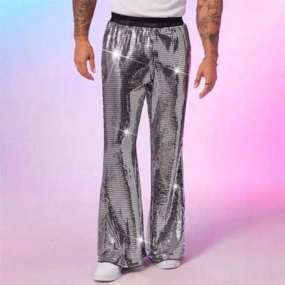 2025 Verão Novas Calças Masculinas de Luxo Casuais Moda Cantor Bar KTV Performance de Palco Solta Respirável Calças Prateadas
