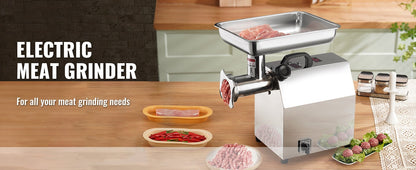 SucceBuy Moedor de Carne Elétrico Processador de Alimentos Máquina de Fazer Linguiça Recheador Picador Amassador de Aço Inoxidável com 2 Lâminas para Cozinha