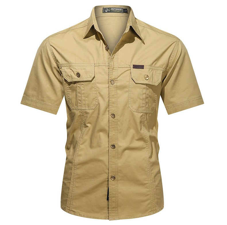 Men's Streetwear Casual Button Down Military Cargo Shirt Short Sleeve Cotton Dress Shirts For Hiking Fishing Golf Polos Shirts