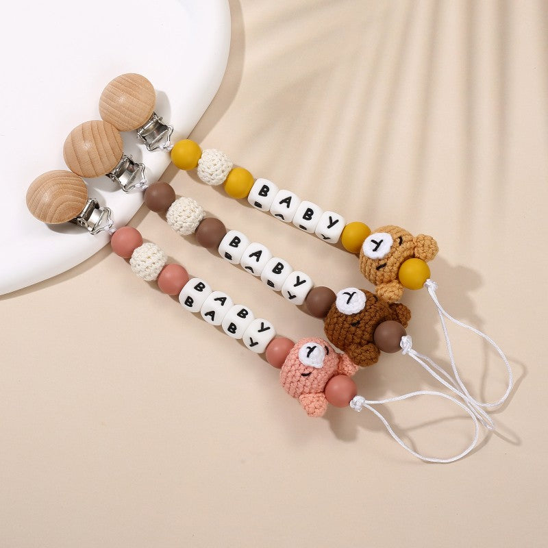 Wooden Dummy Holder Clip Customization Name Silicone Pacifier Chain For Baby Teether Nipple Chain Care Kids Birthday Shower Gift