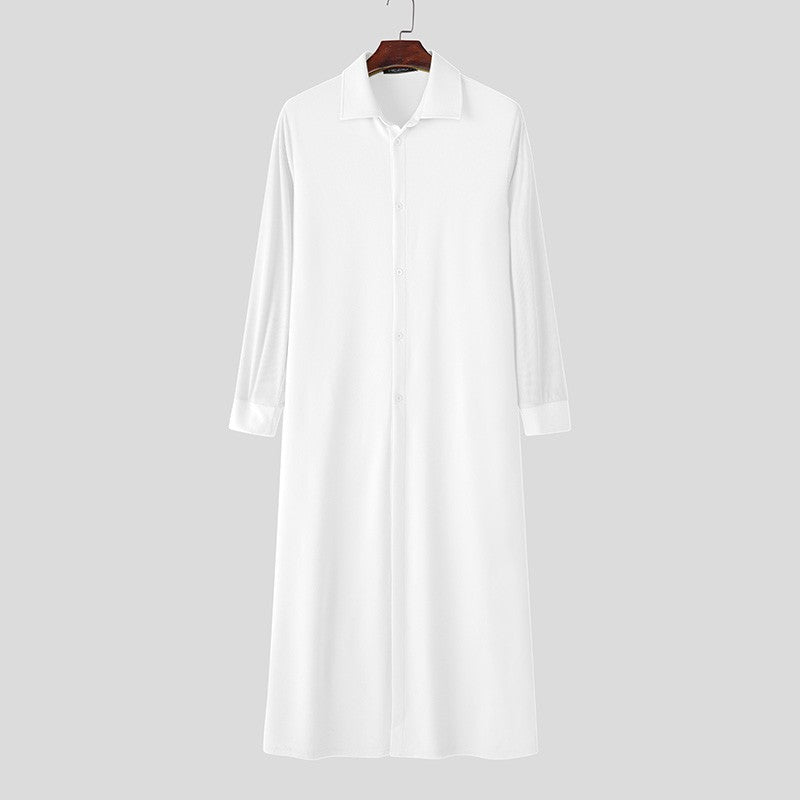 INCERUN Men Long Style Shirt Solid Color Lapel Long Sleeve Button Men Clothing Streetwear 2025 Loose Fashion Casual Camisas Tops